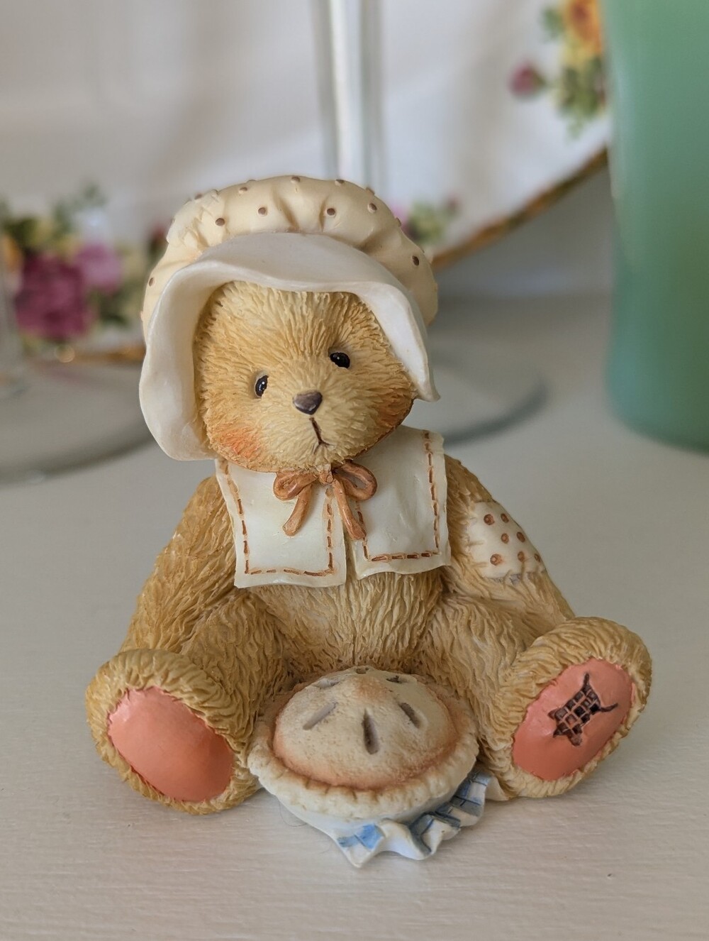 🧸🥧 Nicole November Birthday Teddy Bear Figurine   1993 Pie Bonnet Cottagecore